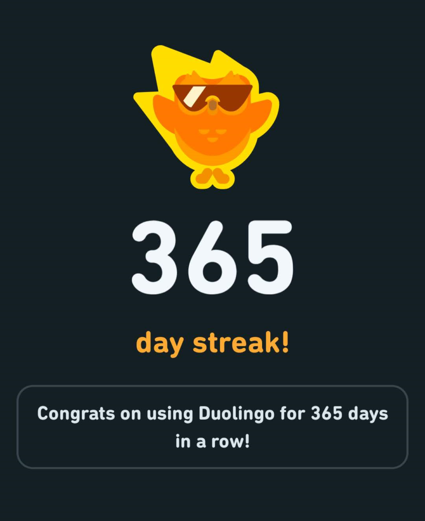 Duolingoで365日達成